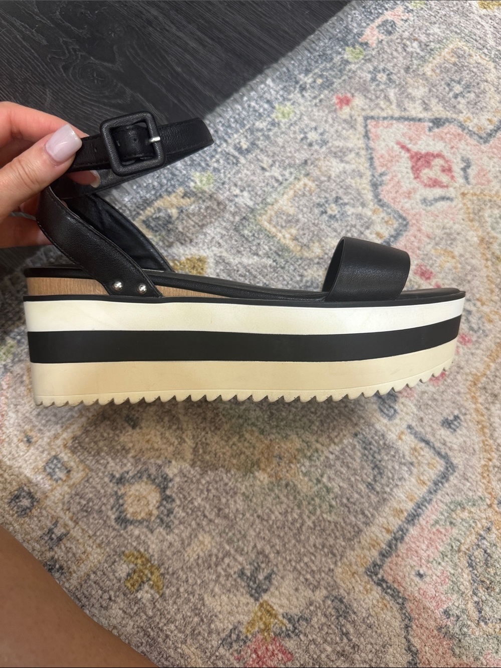 Steve Madden Black and White Striped Platform Sandals